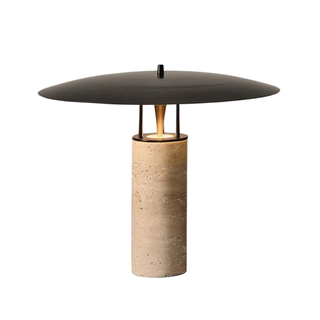 table lamp with travertine base and brass shade