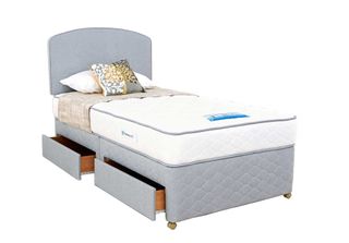 Sealy Solo Large Single Divan Bed in grey with two drawers and mattress