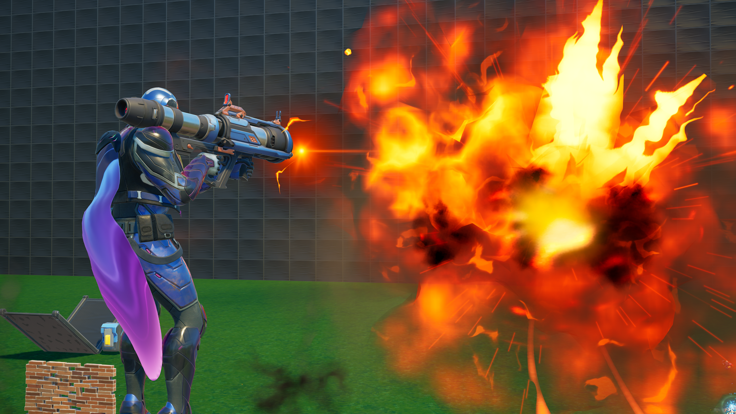 A Fortnite character wielding a seven cluster cannon.