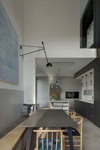 kitchen diner with double height ceiling
