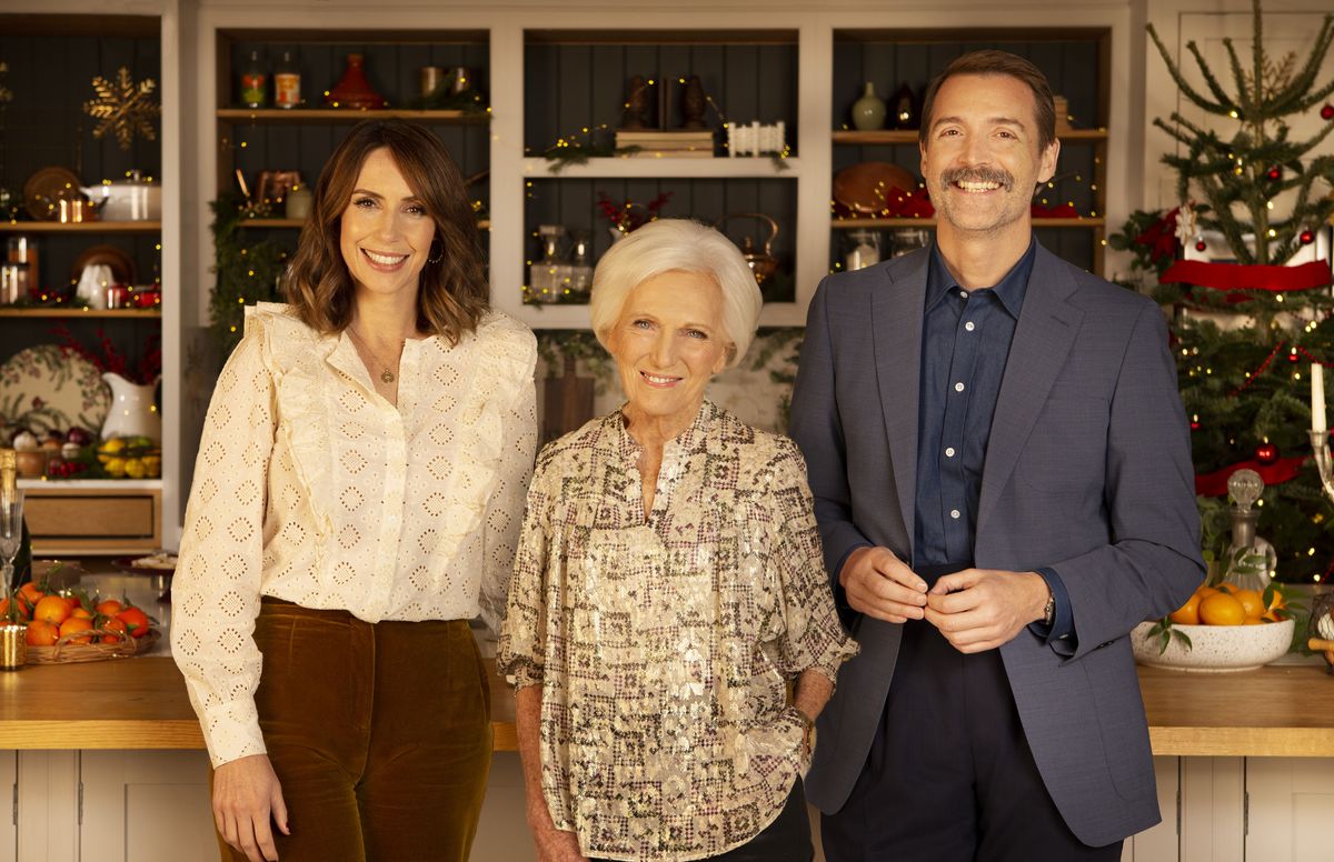 In &#039;Mary Berry&#039;s Festive Feasts&#039; Dame Mary is helped out by Alex Jones and Patrick Grant who raise morale in the kitchen.