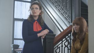 Gillian Jacobs and Ophelia Lovibond in a stairwell in Minx