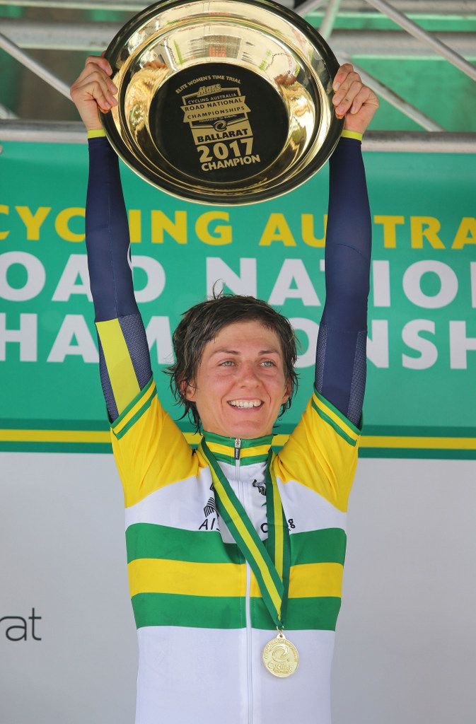 Katrin Garfoot holds her prize aloft