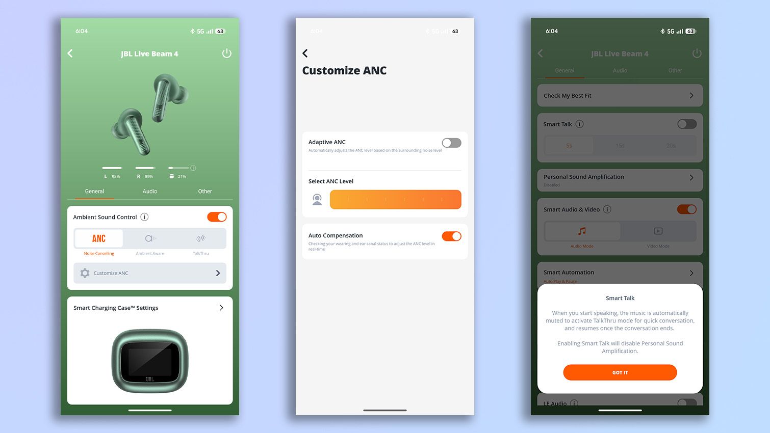 JBL Headphones app screenshots