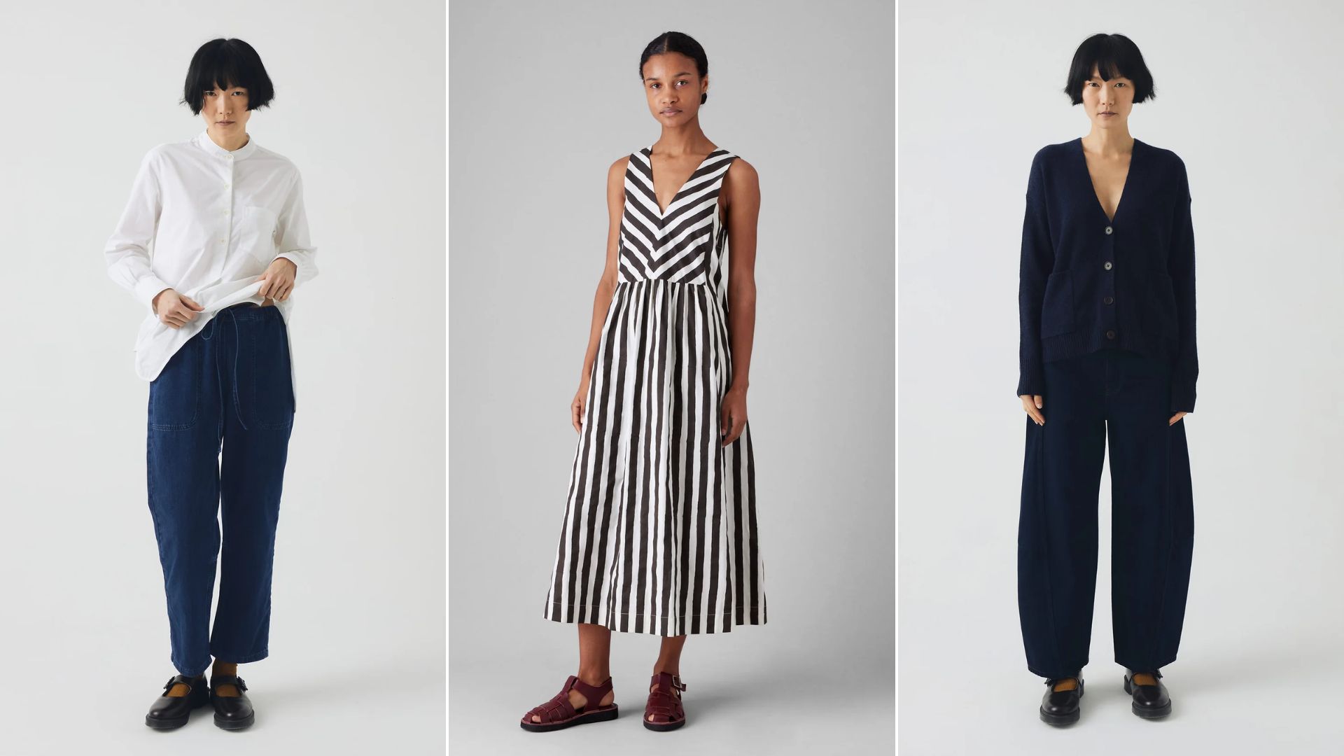 Three models wearing clothing from TOAST