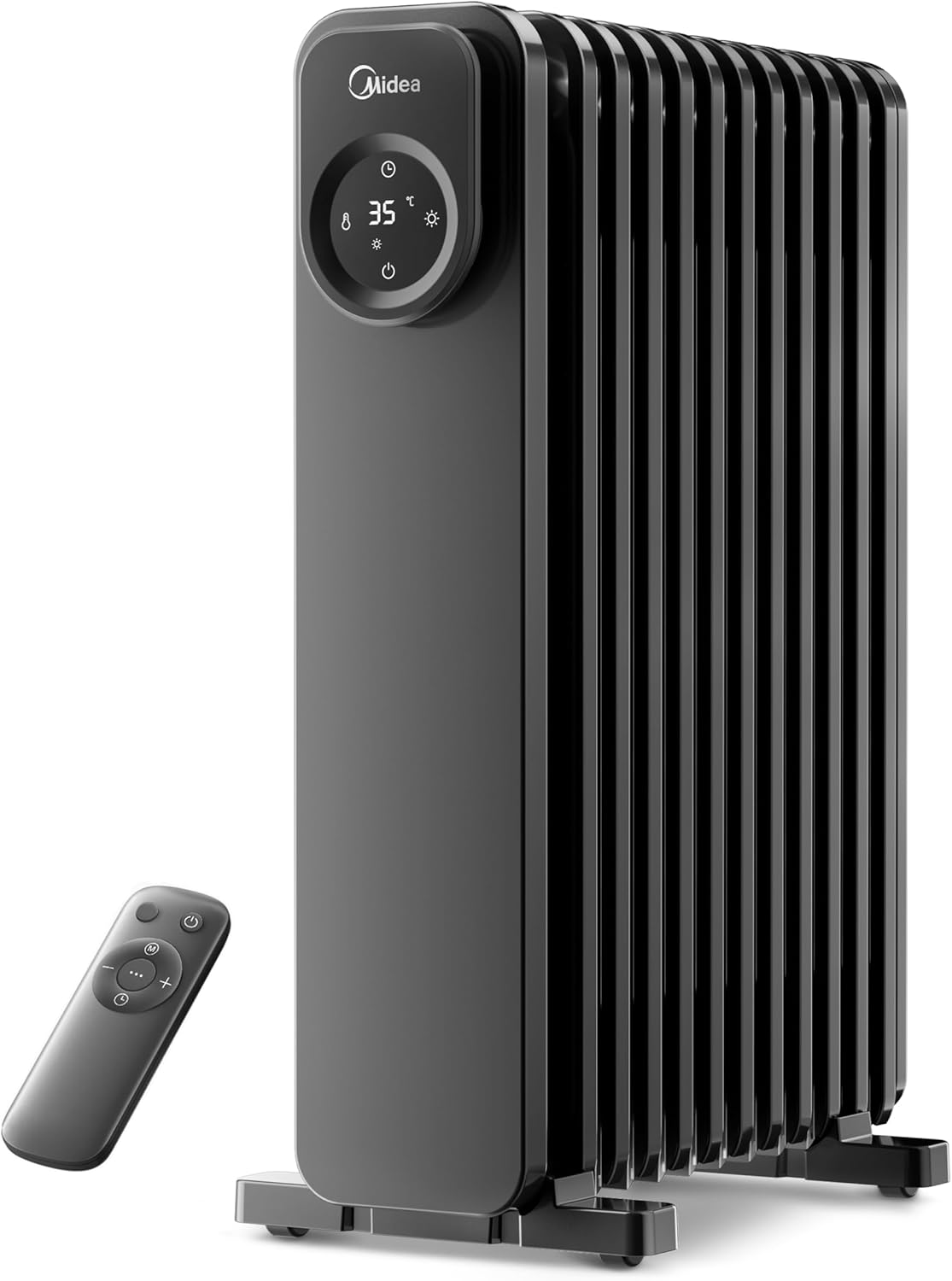 Midea Mho231r11bpb Oil Filled Radiator, 11 Fins 2300w Electric Heater With Remote Control &amp;amp; Led Screen, Efficient Heating, Overheat &amp;amp; Tipover Protection, 24htimer, Quiet, Digital Thermostat, Black