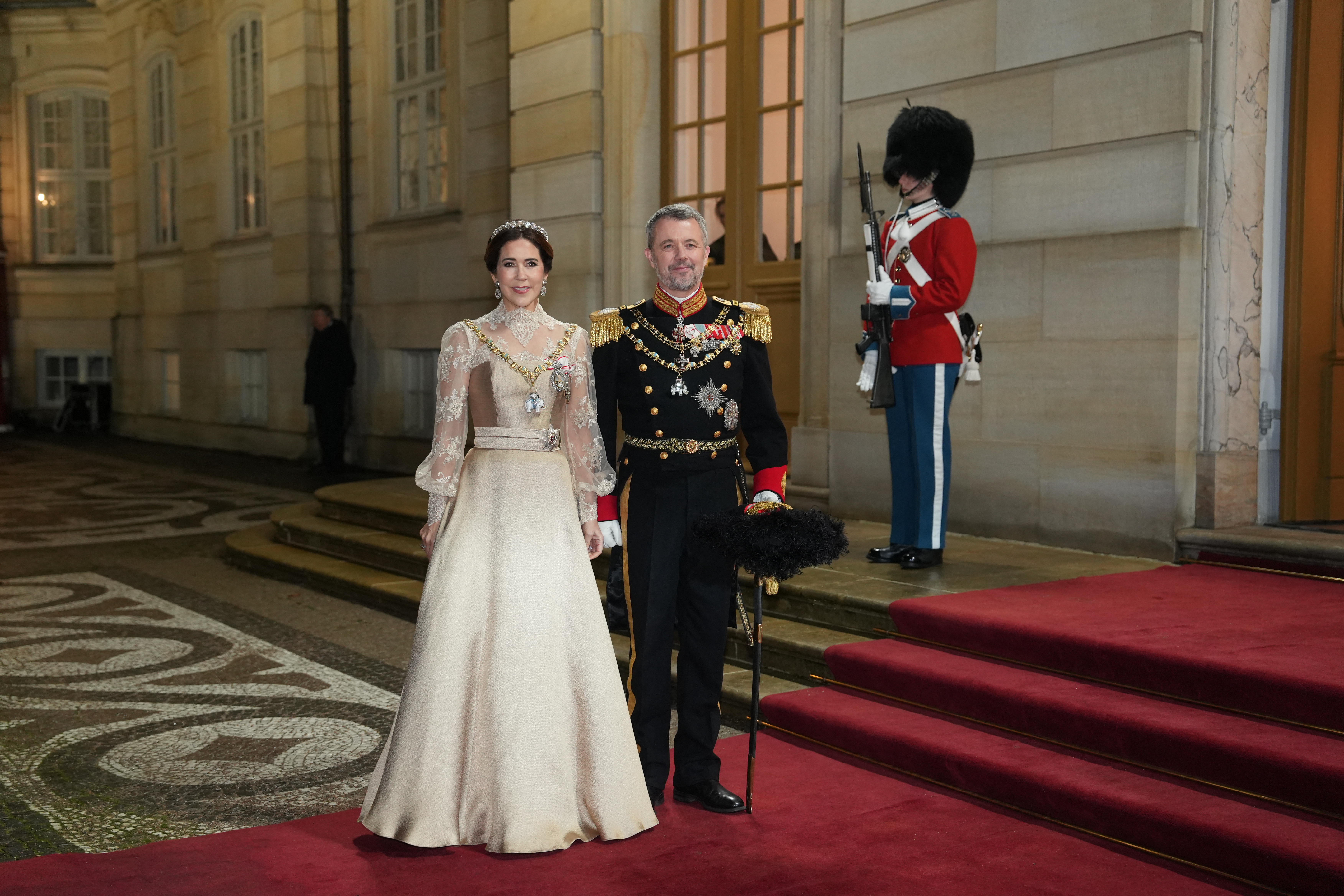 Queen Mary and King Frederik X attend the New Year's Reception and Banquet at Christian VII's Palace, Amalienborg Palace in Copenhagen, on January 1, 2026. (Photo by Keld Navntoft / Ritzau Scanpix / AFP) / Denmark OUT