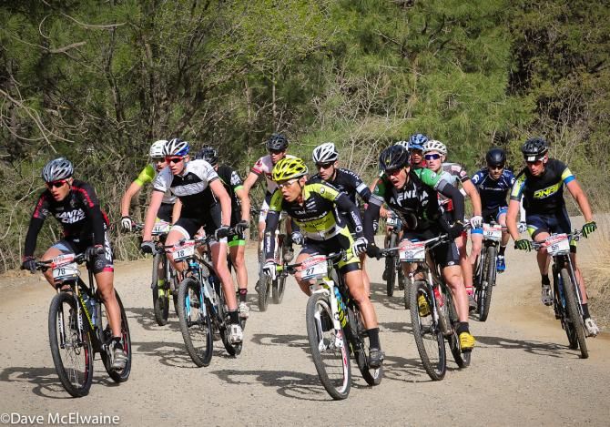 Second group at the end of the initial road climb