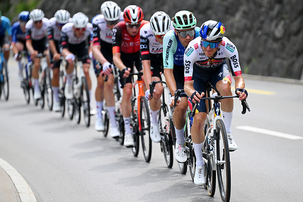KUSNACHT, SWITZERLAND - JUNE 15: Anton Palzer of Germany and Team Red Bull - BORA - hansgrohe competes during the 88th Tour de Suisse, Stage 1 a 129.4km at stage from Kusnacht to Kusnacht / #UCIWT / on June 15, 2025 in Kusnacht, Switzerland. (Photo by Tim de Waele/Getty Images)