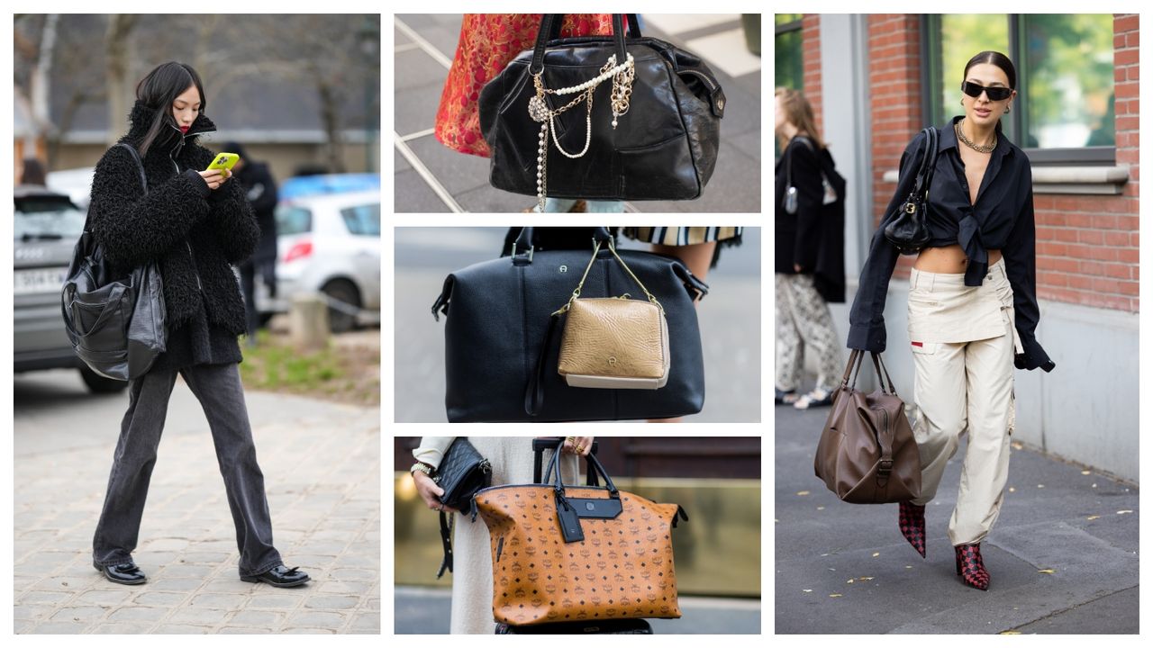 women carrying weekender bags street style