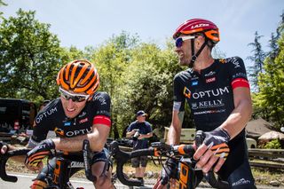 Phil Gaimon (Optum) and teammate Michael Woods happy after taking the top two places
