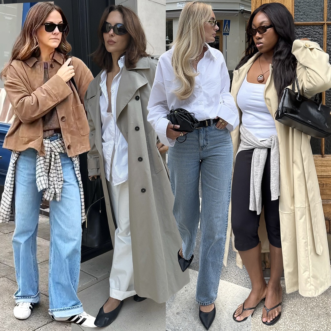 fashion collage featuring style influencers wearing chic shoe trends for spring 2026 including Adidas sneakers, V-cut flats, slingback heels, and heeled flip-flop sandals