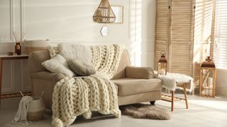 Cosy living room with a knitted throw