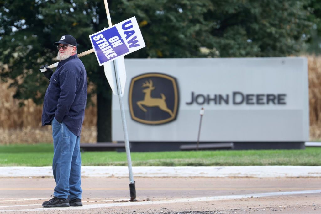 Striking Deere worker