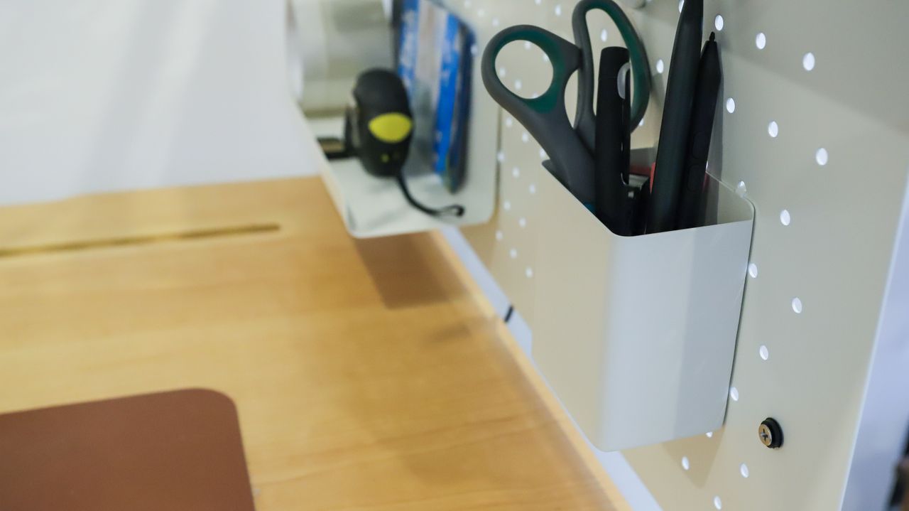 The stationery stand on the EverDesk Max pegboard