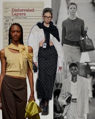 a collage depicting models wearing outfits with disheveled layers