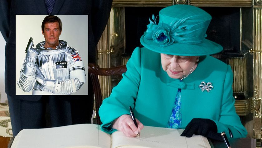 Queen Elizabeth and Roger Moore