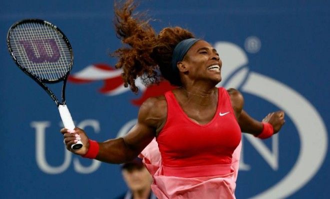 Serena Williams celebrates winning her women&amp;#039;s singles final match against Victoria Azarenka of Belarus at the U.S. Open on Sunday.