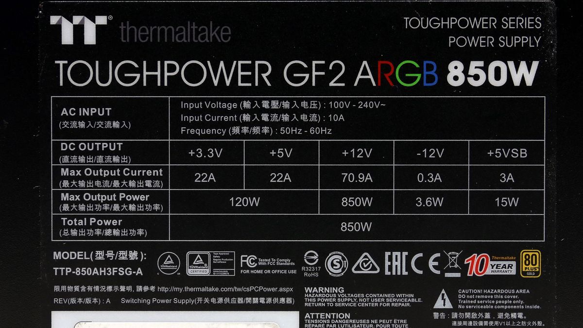 Thermaltake Toughpower GF2 ARGB 850W