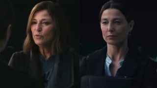 Two screenshots from The Adam Project showing Maya talking to a younger version of herself