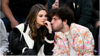 Selena Gomez and Benny Blanco attend a basketball game between the Los Angeles Lakers and the Miami Heat at Crypto.com Arena on January 03, 2024 in Los Angeles, California.