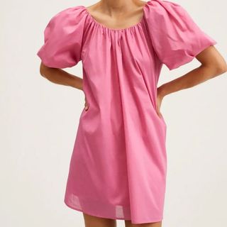 pink puff sleeved short dress