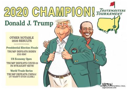 Political Cartoon U.S. Trump Tiger Woods Masters loss