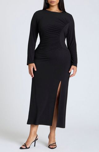 Shirred Detail Long Sleeve Maxi Dress