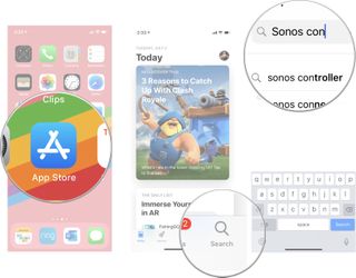 Open the App Store, then tap Search, then enter Sonos in the search field