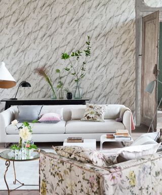 White living room with white sofa