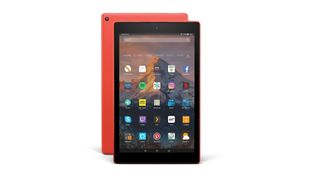 Image of the Amazon Fire HD 10, 2017 model, in red