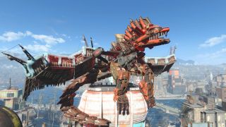 A screenshot of the popular Scrap dragon mod in Fallout 4.