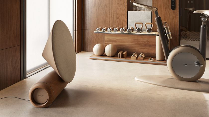 PENT. Audio Guilia speaker in what looks like an expensive home gym