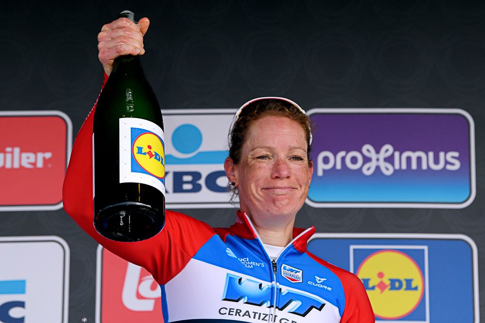 Kirsten Wild celebrates her Gent-Wevelgem win