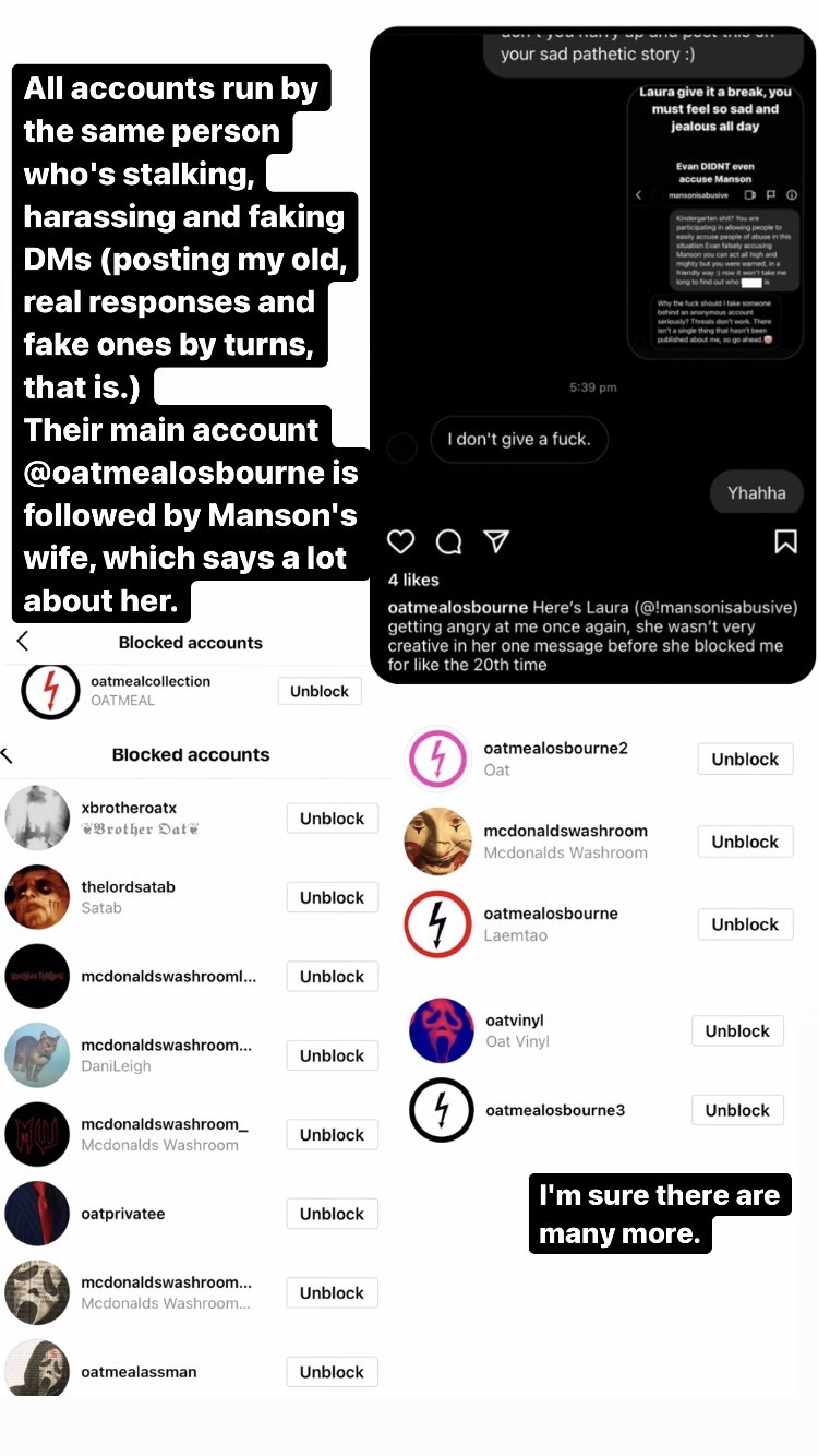 A screengrab of harassment sent to the Mansonisabusive Instagram page