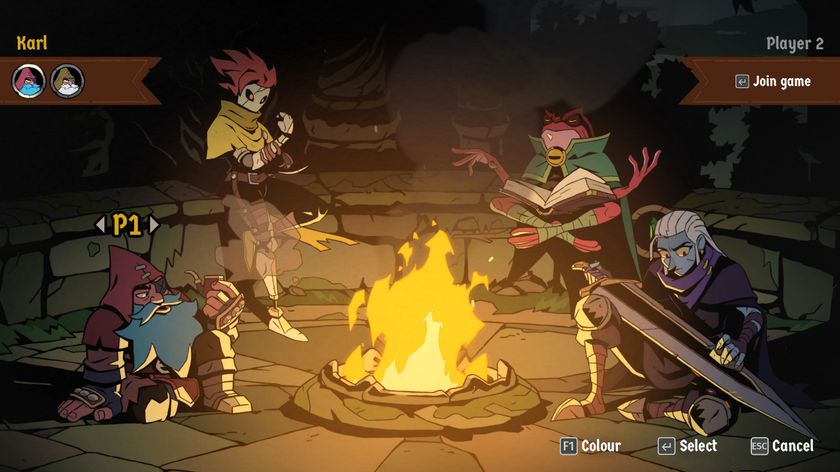 absolum characters gathered around a fire in camp