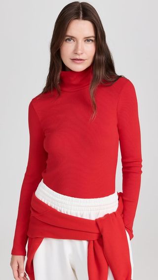 Donni. Women's the Rib Turtleneck, Tomato, Red, Xs