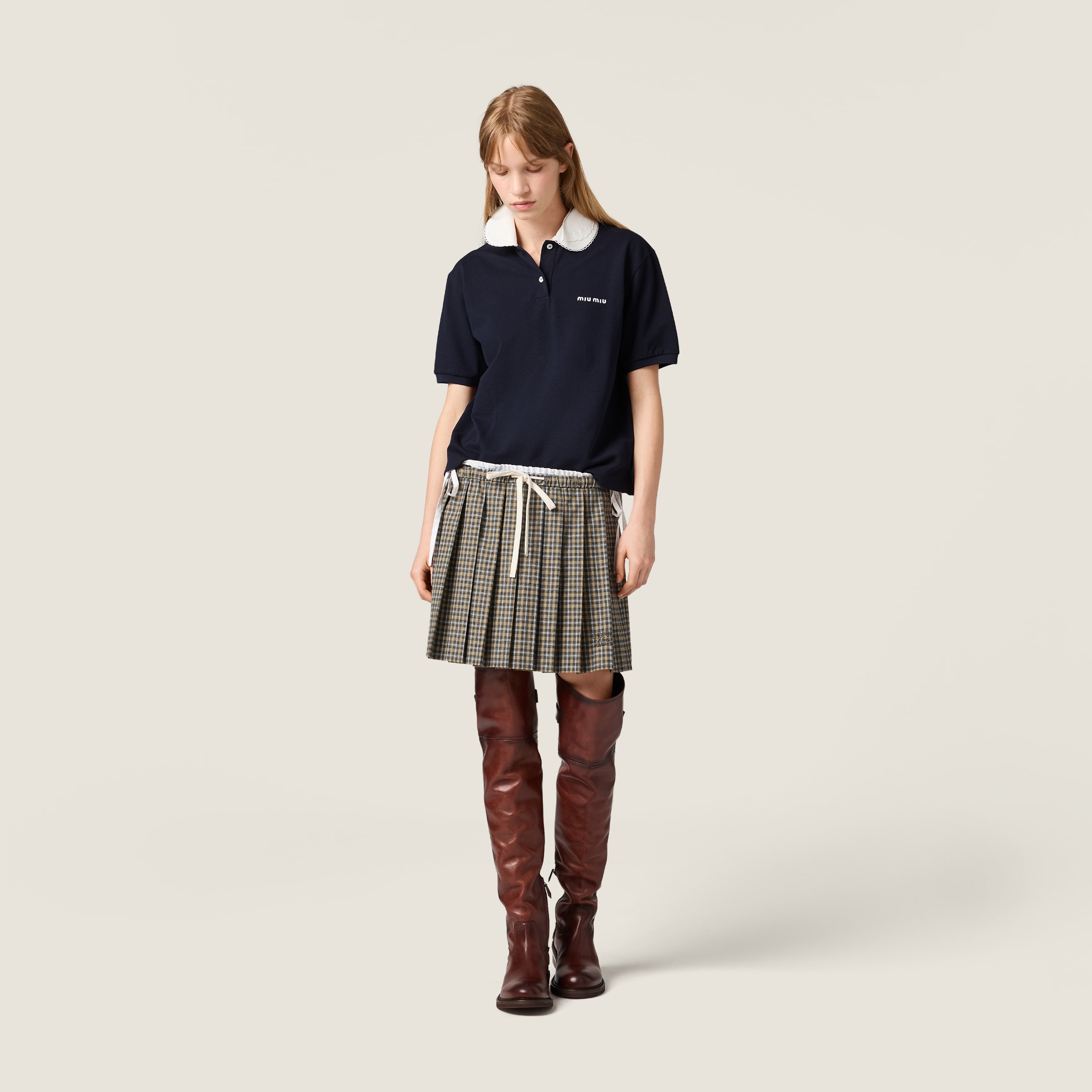 Pleated Checked Flannel Miniskirt