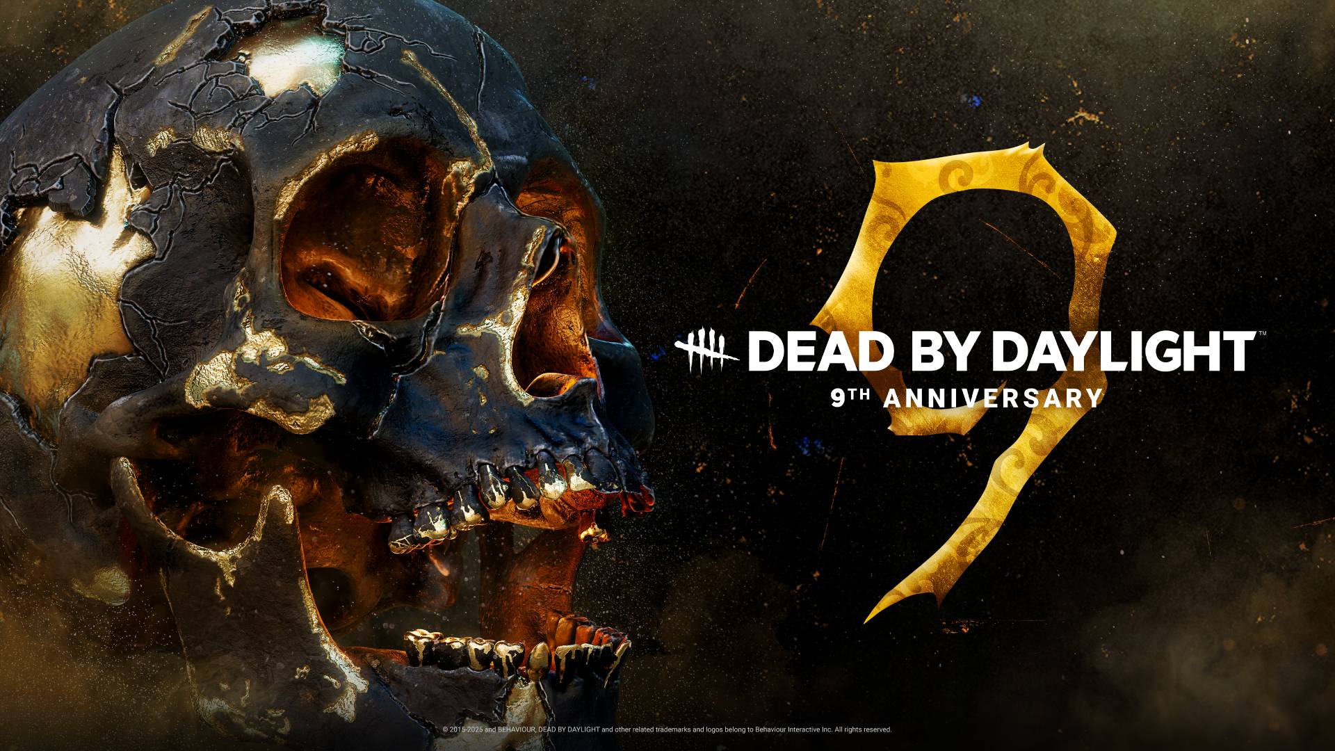 Dead by Daylight keyart marking the 9th anniversary of the game with a 9 next to a skull