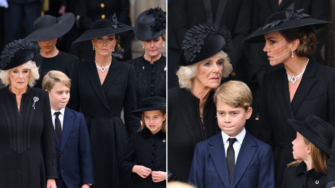 Queen Camilla, Kate Middleton, Prince George, Princess Charlotte, Duchess Sophie all wear black at Queen Elizabeth&#039;s State Funeral on September 19, 2022