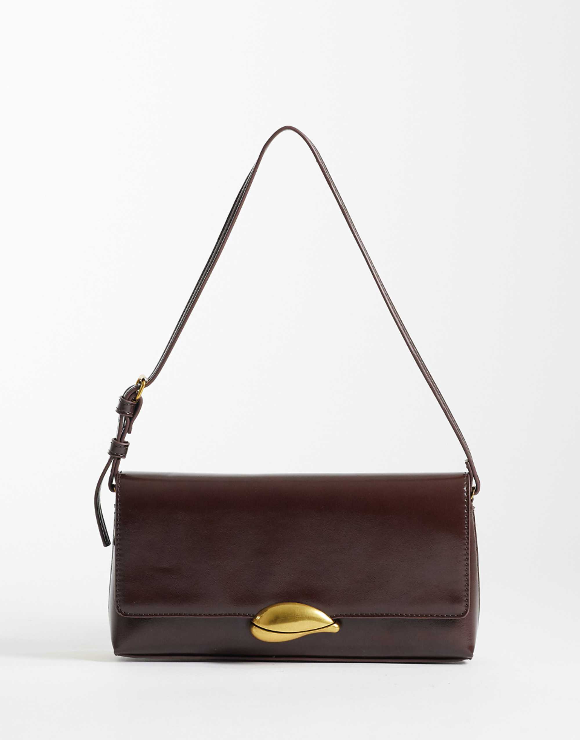 Asos Design Shoulder Bag With Gold Hardware in Chocolate