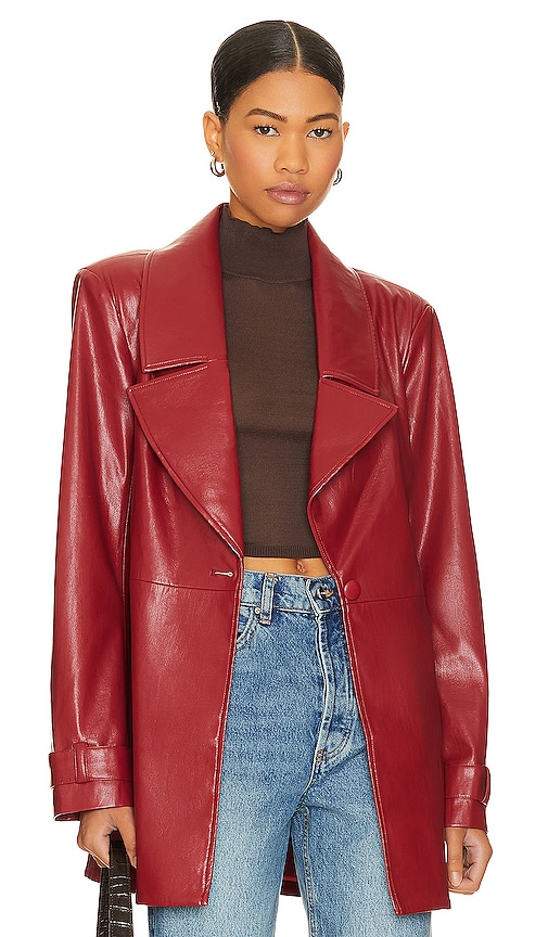 X Revolve Bordeaux Faux Leather Blazer