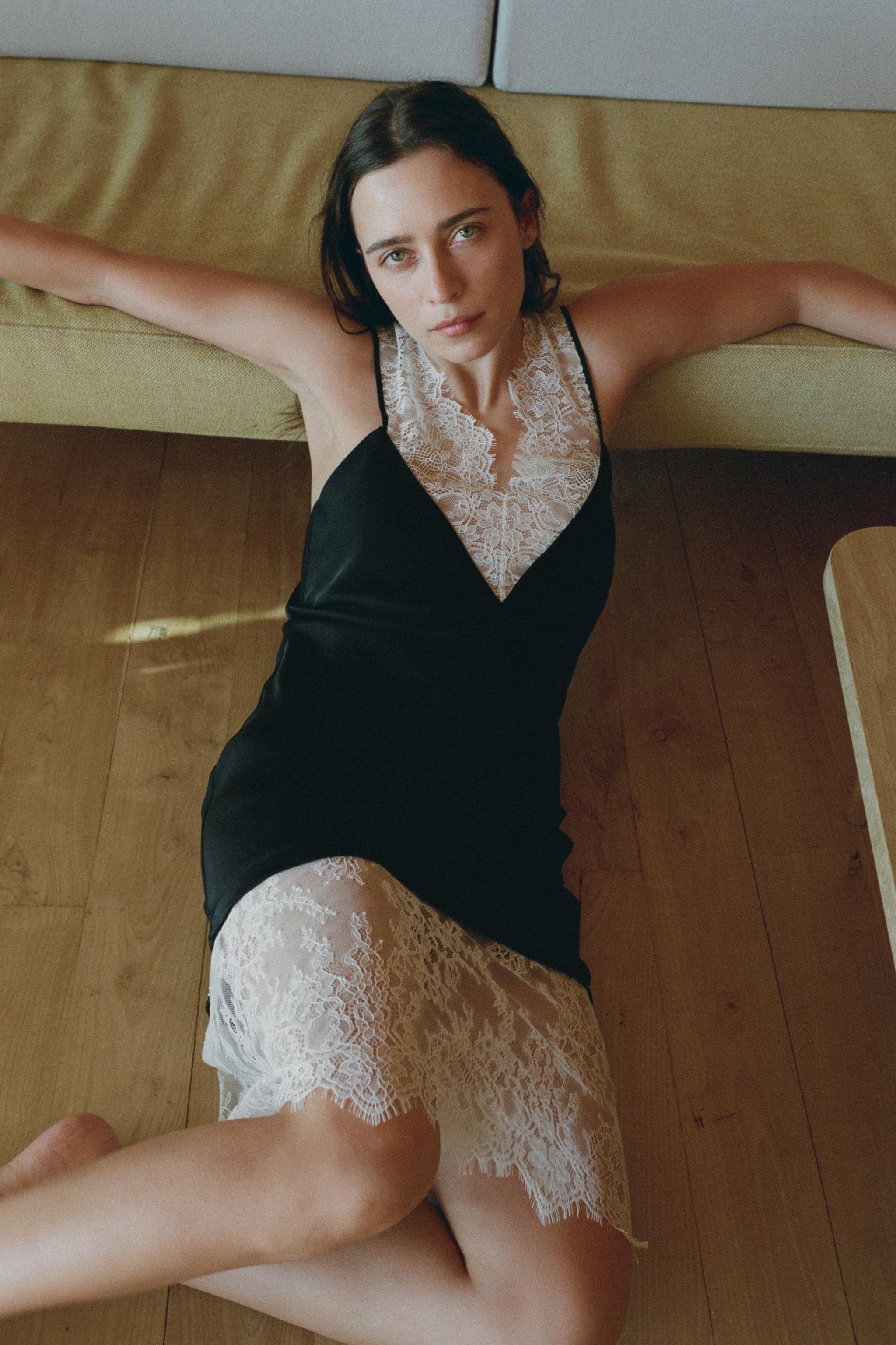 Contrast Lace Satin Dress