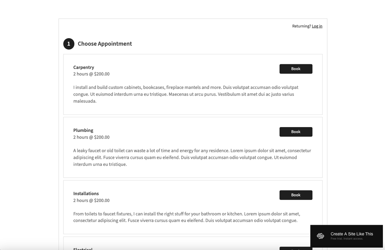 screenshot of Squarespace template