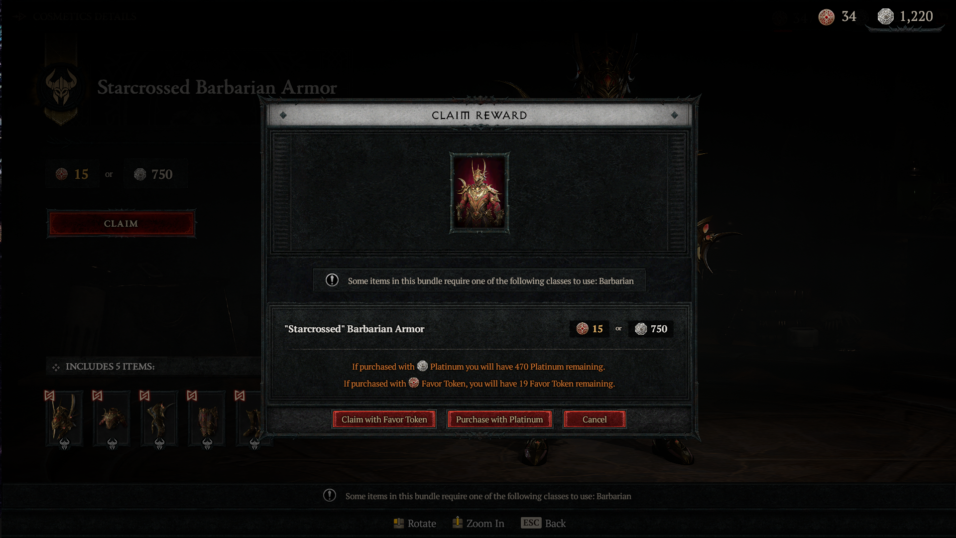 An image showing the UI of a store screen in Diablo 4.