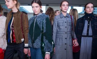 Females models wearing blue clothes from the Tory Burch A/W 2016 collection