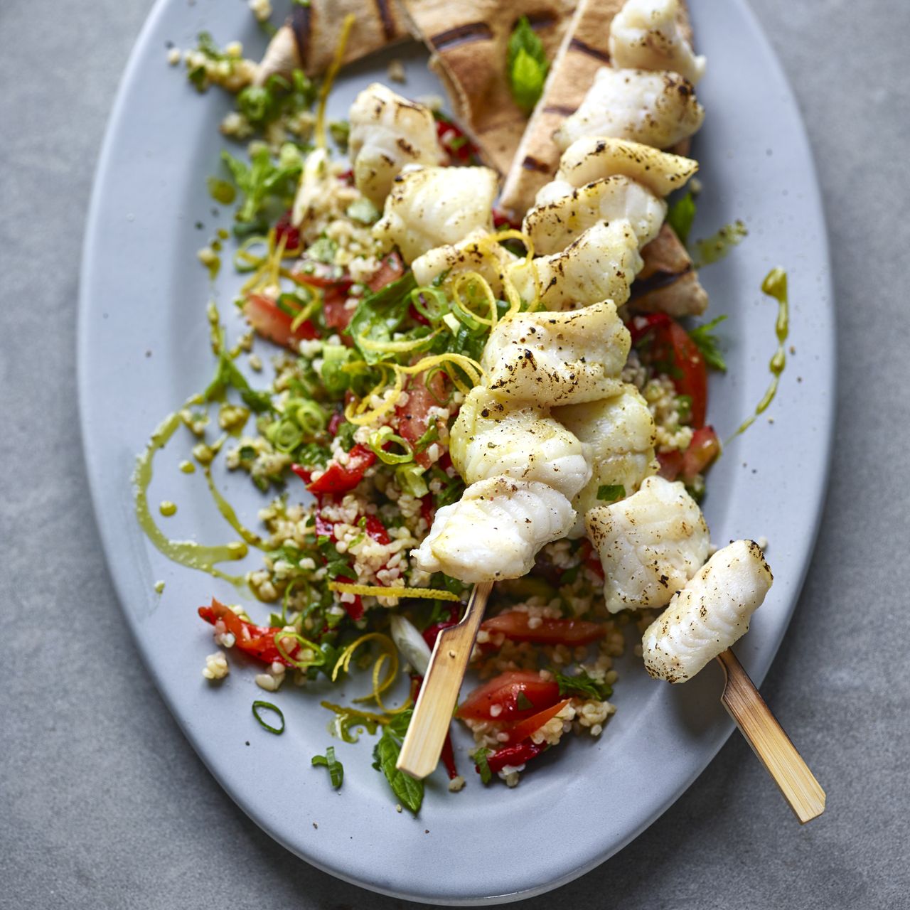 Body coach Joe Wicks Lean in 15 recipe Monkfish kebabs with tabbouleh