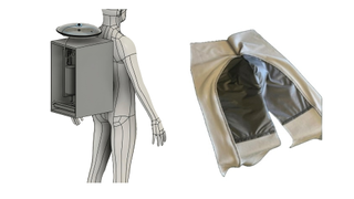 Side-by-side image of the new filtration system. The left-hand-side image shows an illustration of the filtration system on the back of a person. The right-hand-side image shows an illustration of the undergarments which are two shades of brown.