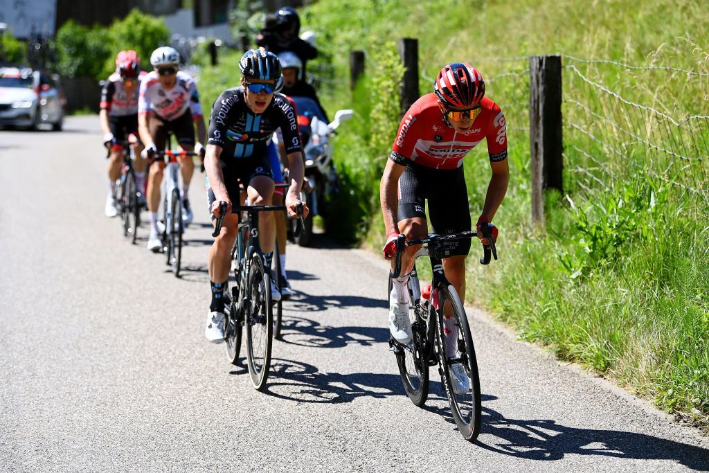 AESCH SWITZERLAND JUNE 13 Matthew Holmes of United Kingdom and Team Lotto Soudal competes in the breakaway during the 85th Tour de Suisse 2022 Stage 2 a 198km stage from Kusnacht to Aesch ourdesuisse2022 WorldTour on June 13 2022 in Aesch Switzerland Photo by Tim de WaeleGetty Images