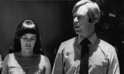 This 1982 photo shows Lindy Chamberlain and her husband Michael the day a coroner ordered her to face a charge of murdering her 10-week-old daughter Azaria, reversing an earlier coronial verd